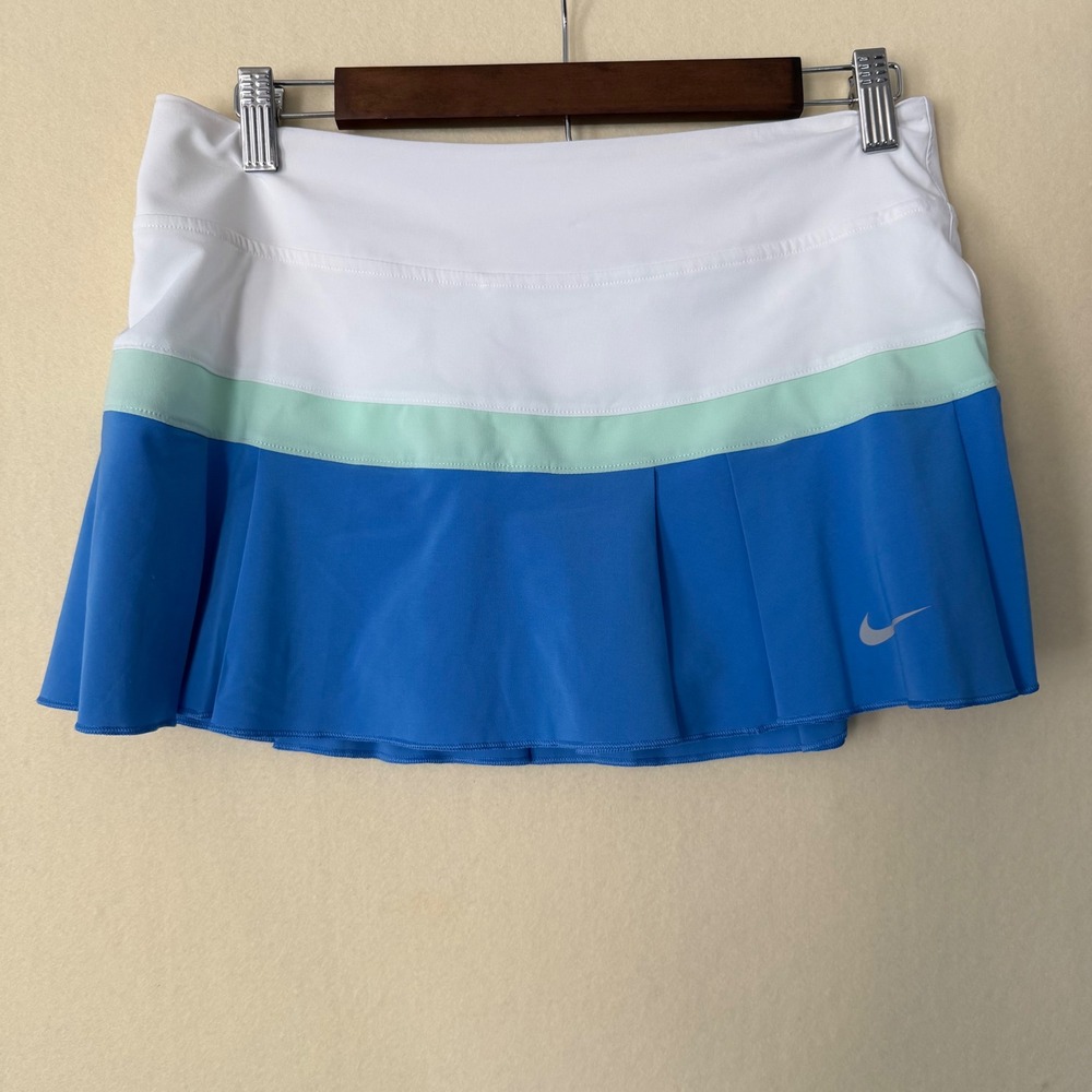 Nike Dri-FIT Tennis Skort Blue White Mint Green Colorblock Pleated Womens Medium